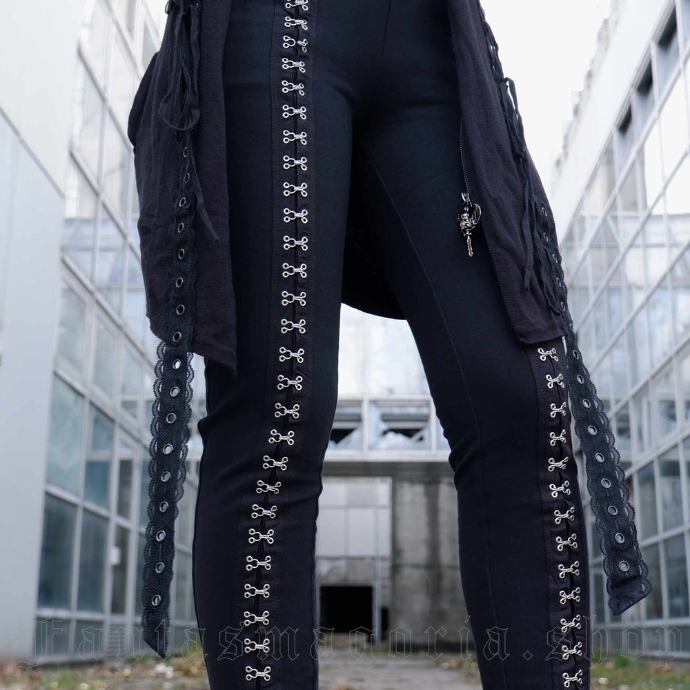 ☠️ Punk Rave Black Stretch Knit Hook-Eye Leggings with Pockets